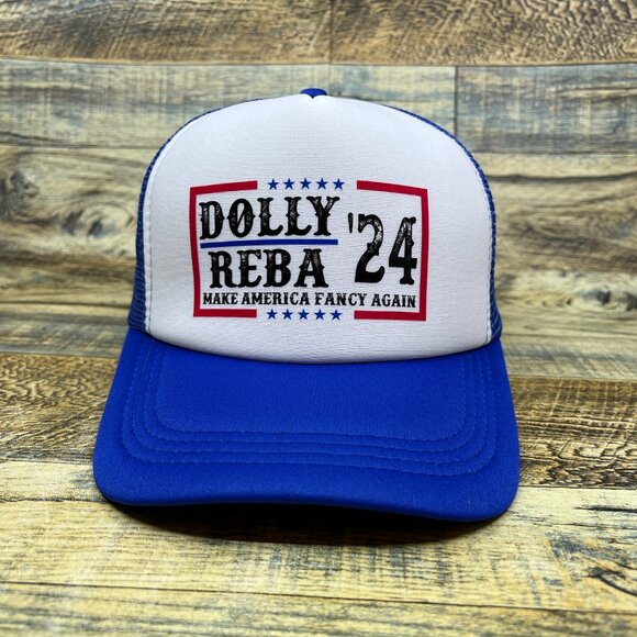Dolly Reba 2024 Unisex Trucker Hat Blue Make America Fancy Country Music Cap - Picture 2 of 7
